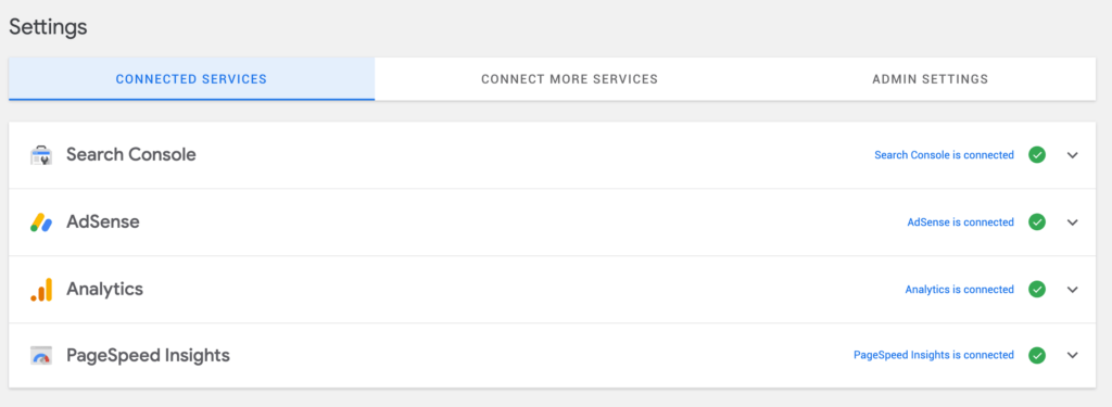 les 4 principaux services du plugin Google Site Kit
